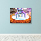 バスタブの中の灰色の猫 キャンバスプリント (インサイチュ (ウッドフロア))