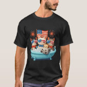 バスタブの中の猫アニメアメリカ国旗USAパトリオット4t Tシャツ (正面)