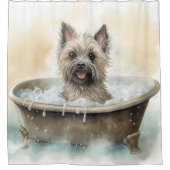 バスタブの水の色のドッグアートのケアン・テリア シャワーカーテン (正面)