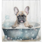 バスタブフランスのウォーターでブルドッグを使用したドッグアート シャワーカーテン (正面)