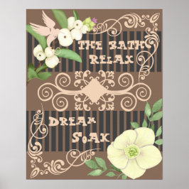 バスタブリラックスブラウンフローラの浴室 ポスター