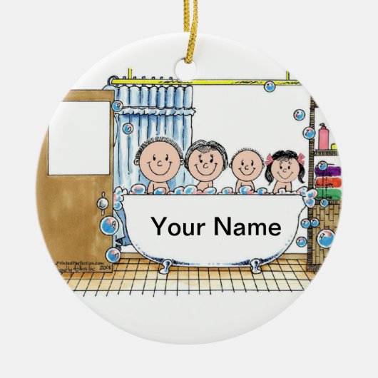 バスタブ時間 – 1人の女の子、1人の男の子 セラミックオーナメント (正面)