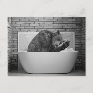 バスタブ浴槽内のクマ動物用はがき ポストカード