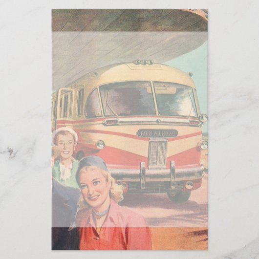 バスターミナルの休暇のヴィンテージの乗客 便箋 (正面)