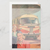 バスターミナルの休暇のヴィンテージの乗客 便箋 (正面/裏面)