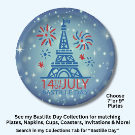 バスティーユ日7月14日フランスフランスの国立7" ペーパープレート