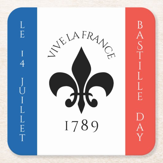 バスティーリデイフルーアデリリストリコローフランス国旗 スクエアペーパーコースター (正面)
