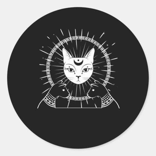 バステットエンシェントエジプト猫クレセントゴシックムーン ラウンドシール (正面)