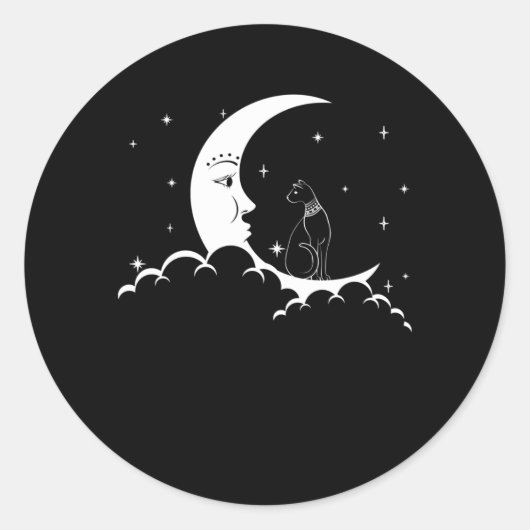 バステットエンシェントエジプト猫ゴシックムーンクレセント ラウンドシール (正面)