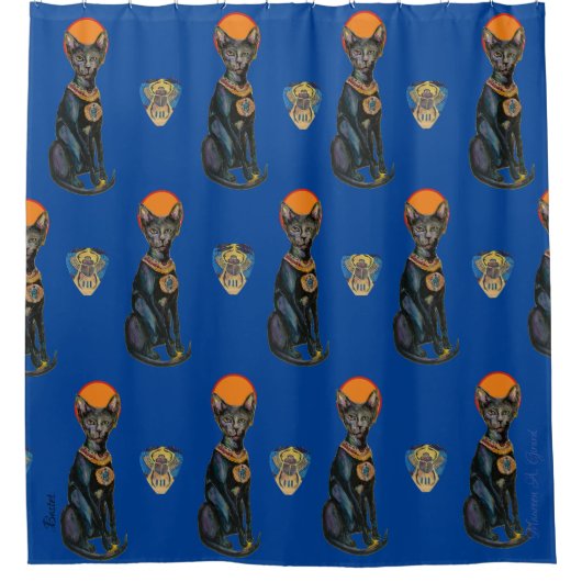 バステットブラックキャットエジプトスカラブマウリエンジラード シャワーカーテン (正面)
