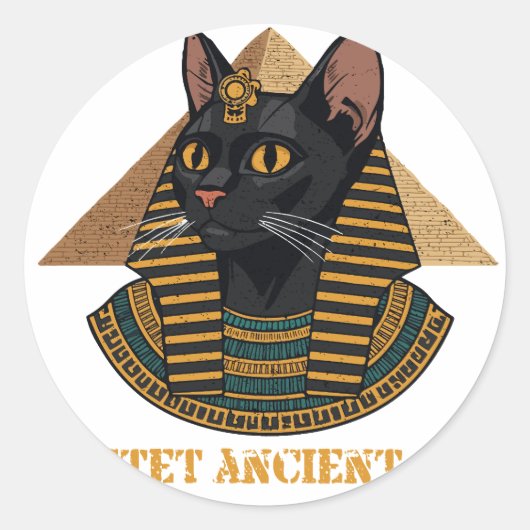 バステト古代エジプト猫の神様ビンテージアート ラウンドシール (正面)