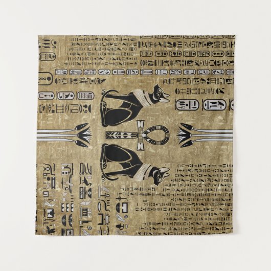 バステト – エジプト猫とアンク十字 タペストリー (正面(横))