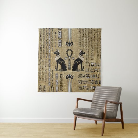 バステト – エジプト猫とアンク十字 タペストリー (インサイチュ)