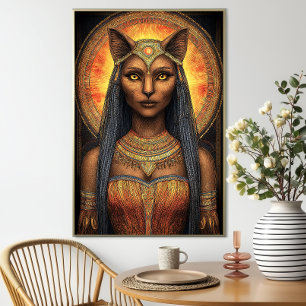 バステト エジプト 猫 女神 ゴールド ブラウン アート ポスター