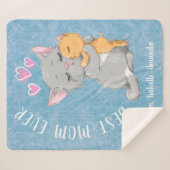 バストママ誕生日ギフトピンクハートかわいい猫ファミリー シェルパブランケット (正面(横))