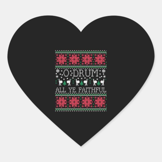 バスドラムドラマーのクリスマス醜いセーターギフト ハートシール (正面)
