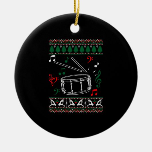 バスドラム醜いクリスマスセーター セラミックオーナメント (正面)