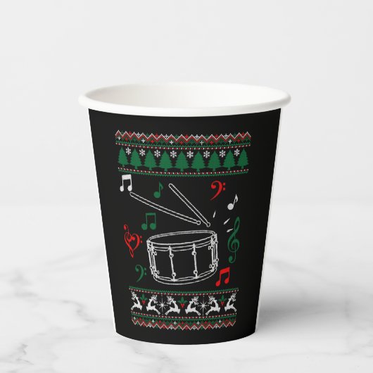 バスドラム醜いクリスマスセーター 紙コップ (正面)