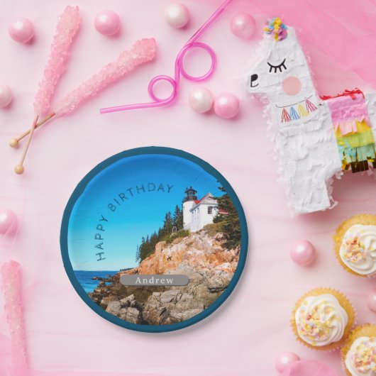 バスハーバーライトハウス誕生日アカディアNP ペーパープレート (パーティー)