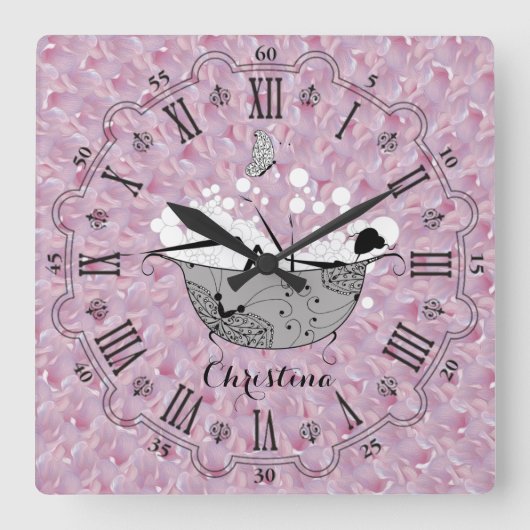 バスパーソナライズされたスクエアウォールクロックの女性 スクエア壁時計 (正面)