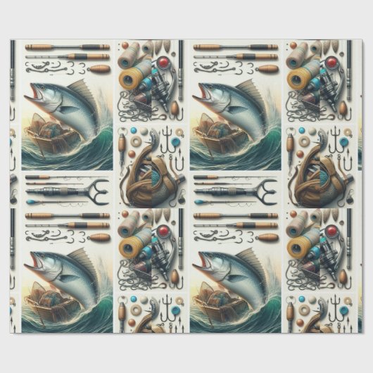 バスフィッシュと彼のためのタックルギフトラッピング紙 ラッピングペーパー (フラット)