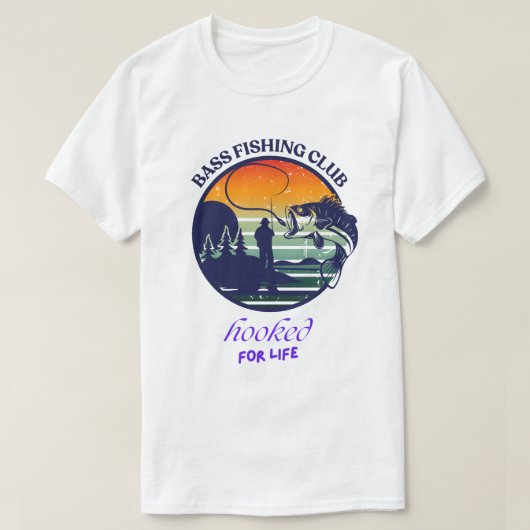 バスフィッシングクラブ レトロな夕日 Tシャツ (デザイン正面)