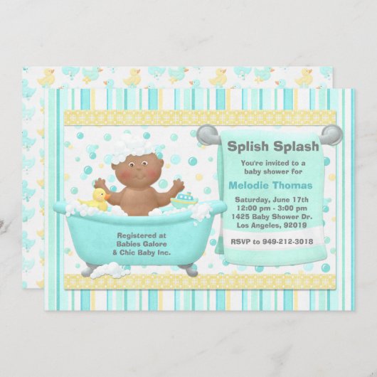バスベビーシャワー招待状アフリカンアメリカン 招待状 (正面/裏面)