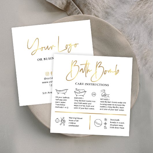 バスボムの気に指示シックなホワイト&金ゴールドのロゴ スクエア名刺