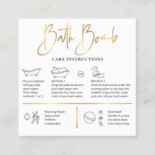 バスボムの気に指示シックなホワイト&金ゴールドのロゴ スクエア名刺 (正面)