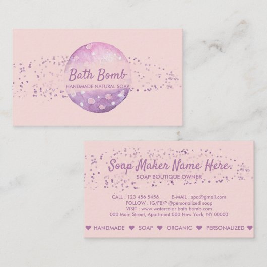 バスボム天然石鹸スパピンク 名刺 (正面/裏面)
