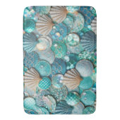 バスマットきらめくティール（緑がかった色）マーメイドテール&シェル バスマット (正面縦)