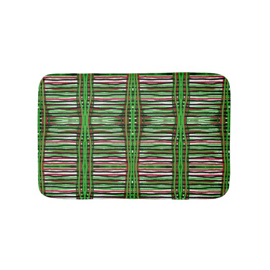 バスマットグリーン、赤、黒、白ストライプ色 バスマット (正面)