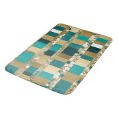 バスマットティール（緑がかった色）グリーン及び金ゴールド幾何学フローラ バスマット (アングル)