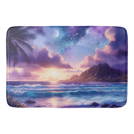 バスマットパープルナイトスカイムーントロピカルビーチ バスマット (正面)