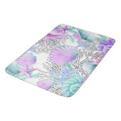 バスマットパープルピンクティール（緑がかった色）とホワイトシーシェル バスマット (アングル)