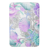 バスマットパープルピンクティール（緑がかった色）とホワイトシーシェル バスマット (正面縦)