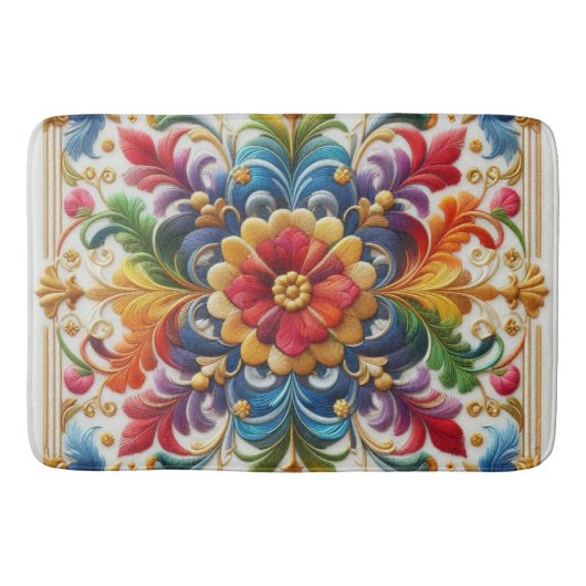 バスマットレインボーフラワー刺繍探しフローラ バスマット (正面)