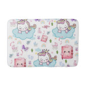 バスマット ピンク 青いユニコーン 虹色 猫 (正面)