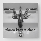 バスルームおもしろいの時計 スクエア壁時計 (正面)