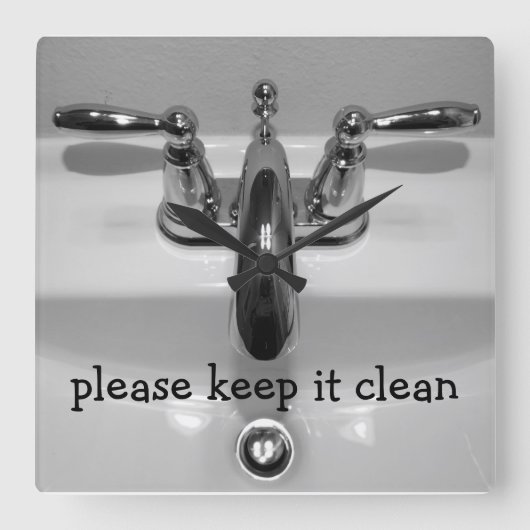 バスルームおもしろいの時計 スクエア壁時計 (正面)