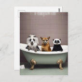 バスルームおもしろいの浴槽に座っている動物 ポストカード (正面/裏面)