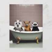 バスルームおもしろいの浴槽に座っている動物 ポストカード (正面)