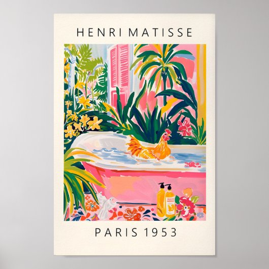 バスルームおもしろいアート、チキンアートプリント、ピンクドパミ ポスター (正面)