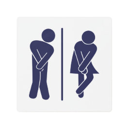 バスルームおもしろいユニセックスの標識 メタルプリント