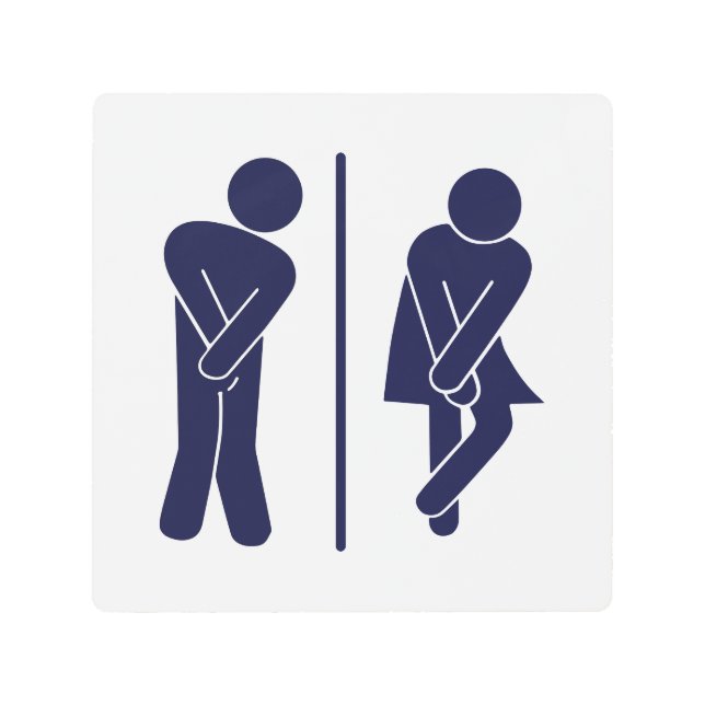 バスルームおもしろいユニセックスの標識 メタルプリント (正面)