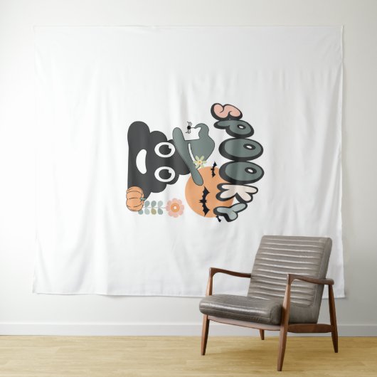 バスルームおもしろいユーモアかわいいレトロハロウィン不気味P タペストリー (インサイチュ(横))