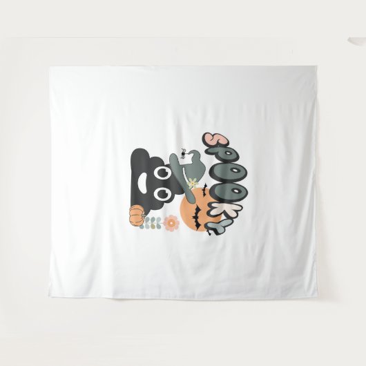 バスルームおもしろいユーモアかわいいレトロハロウィン不気味P タペストリー (正面(横))