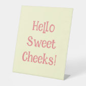 バスルームおもしろいユーモアこんにちは甘い頬 台座サイン (正面)