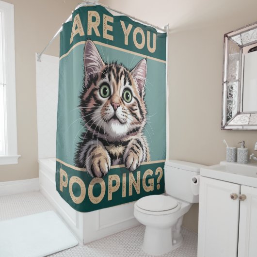 バスルームおもしろいー – ウンチしてる？キャッユーモアのあるト シャワーカーテン (インサイチュ)