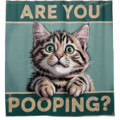 バスルームおもしろいー – ウンチしてる？キャッユーモアのあるト シャワーカーテン (正面)